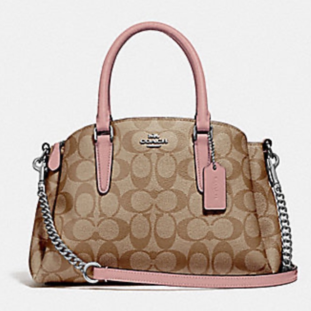 Coach mini sage carryall in signature canvas khaki/carnation new without tags